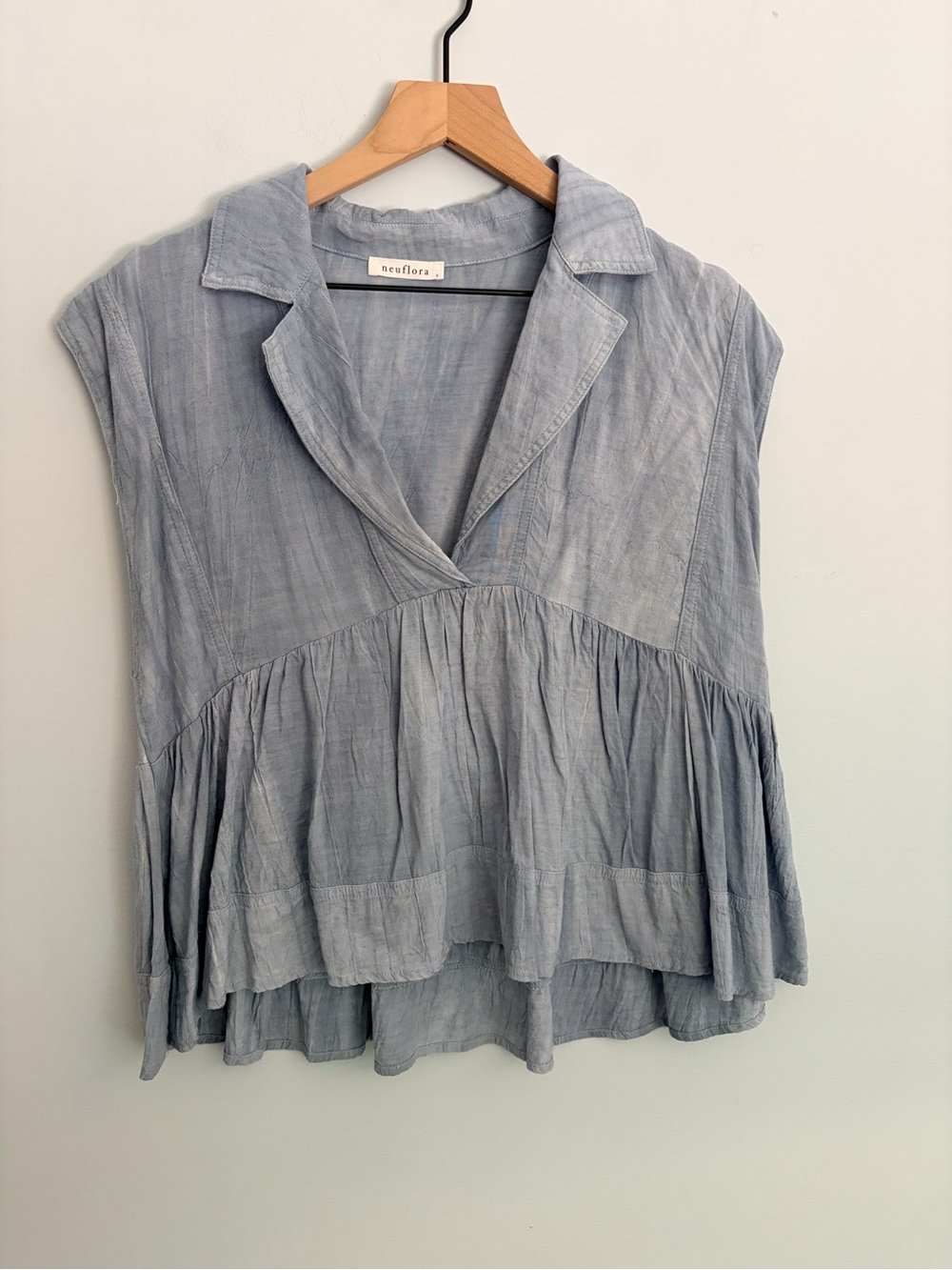 Neuflora Light Blue Linen Blend Ruffle Peplum Top